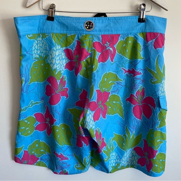 MAUI & SONS Blue Hawaiian Floral Swim Trunks Shorts Men’s 36 - Picture 8 of 11